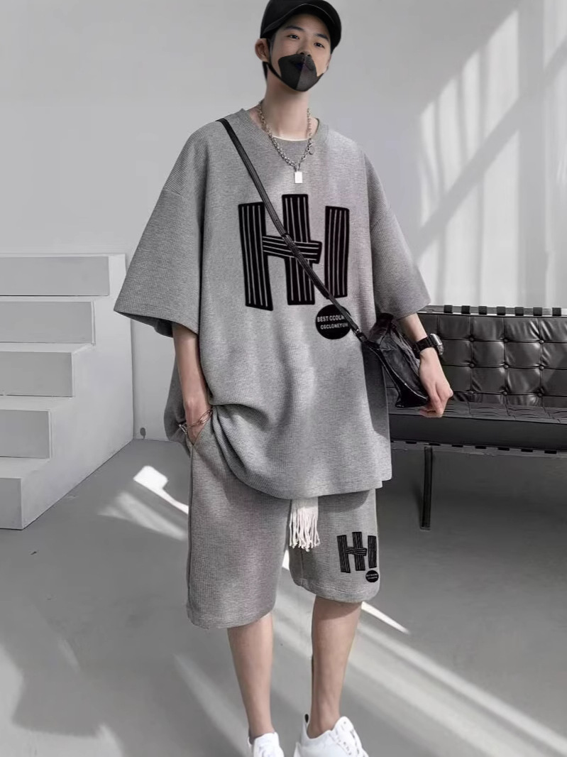 Camisa menos ropa traje de ropa deportiva verano para hombres camiseta de manga corta jersey de baloncesto pantalones cortos casuales de dos piezas tendencia coreana