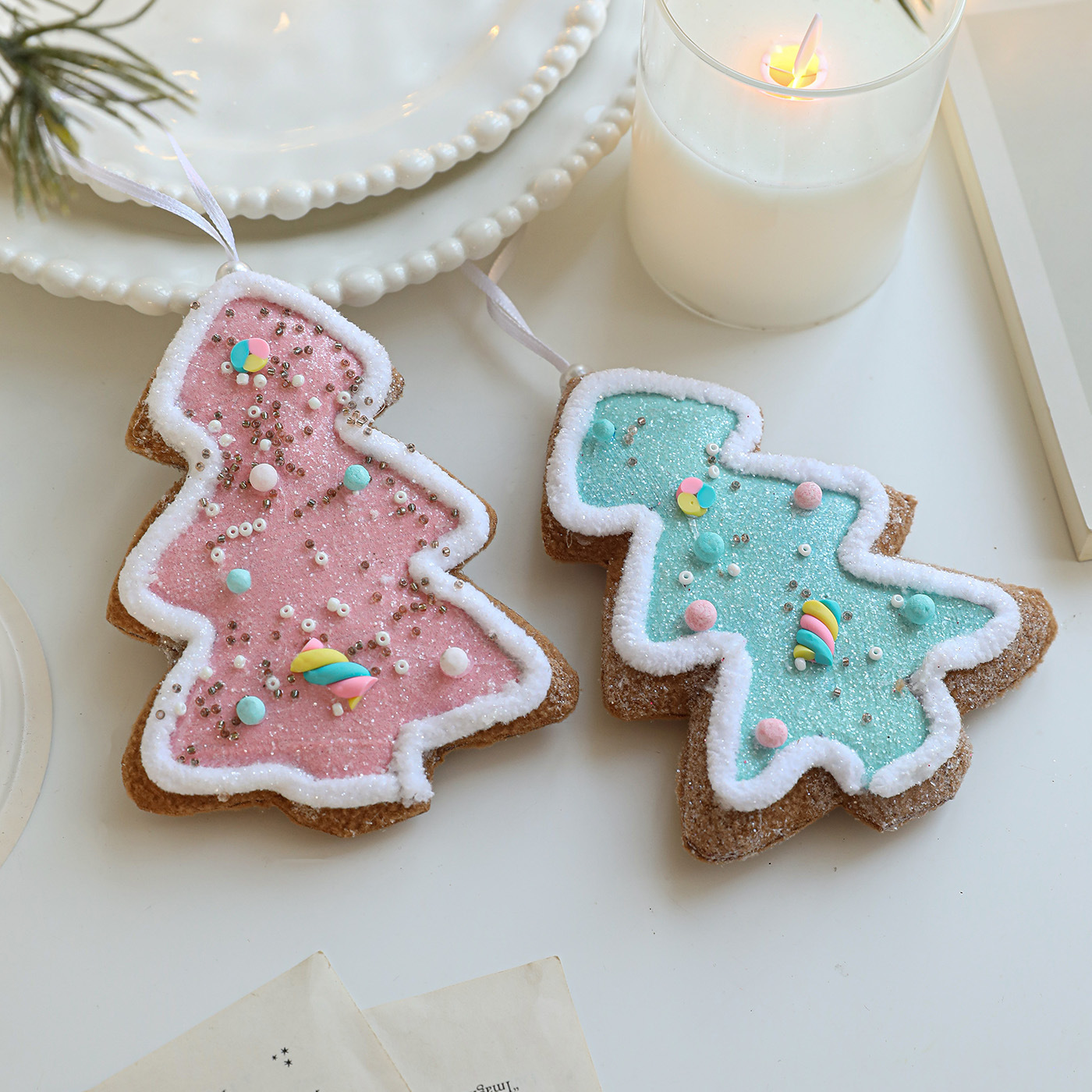 Nuevos colgantes de espuma azul rosa de cinco puntas colgantes de árbol de Navidad polvo adhesivo decoración accesorios de diseño de atmósfera