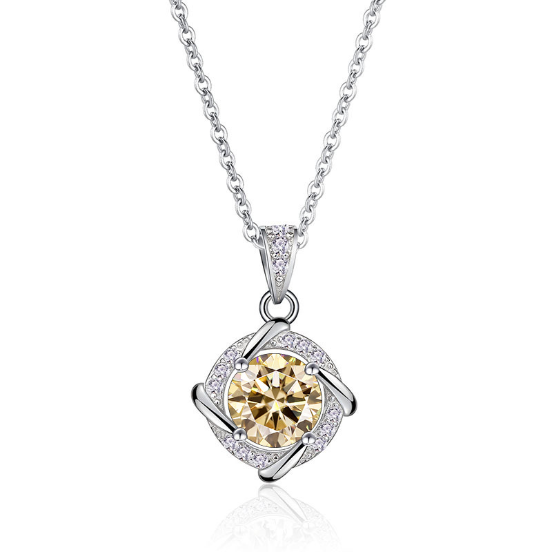 Ventas transfronterizas calientes de plata esterlina collar azul verde rosa de un quilate collar de piedra de moissanita temperamento clásico