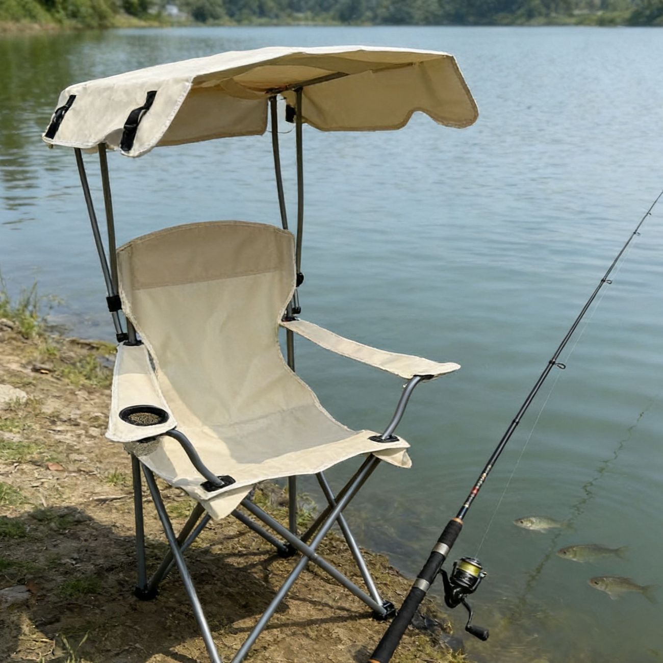 Outdoor leisure sunshade fishing chair with canopy, foldable portable fishing chair, camping chair with canopy and backrest