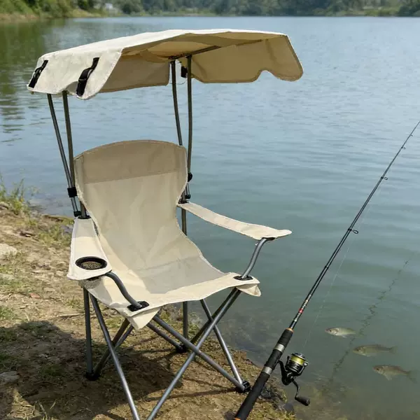 Outdoor leisure sunshade fishing chair with canopy, foldable portable fishing chair, camping chair with canopy and backrest