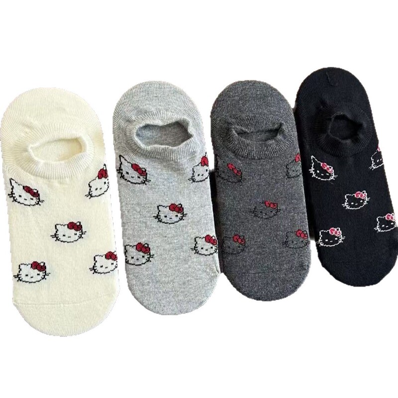 靴下の女性の夏の薄いタイプのかわいいハローキティのいっぱいの印の子猫の日系insの甘くて低いのは隠れている船の靴下を手伝います。|undefined