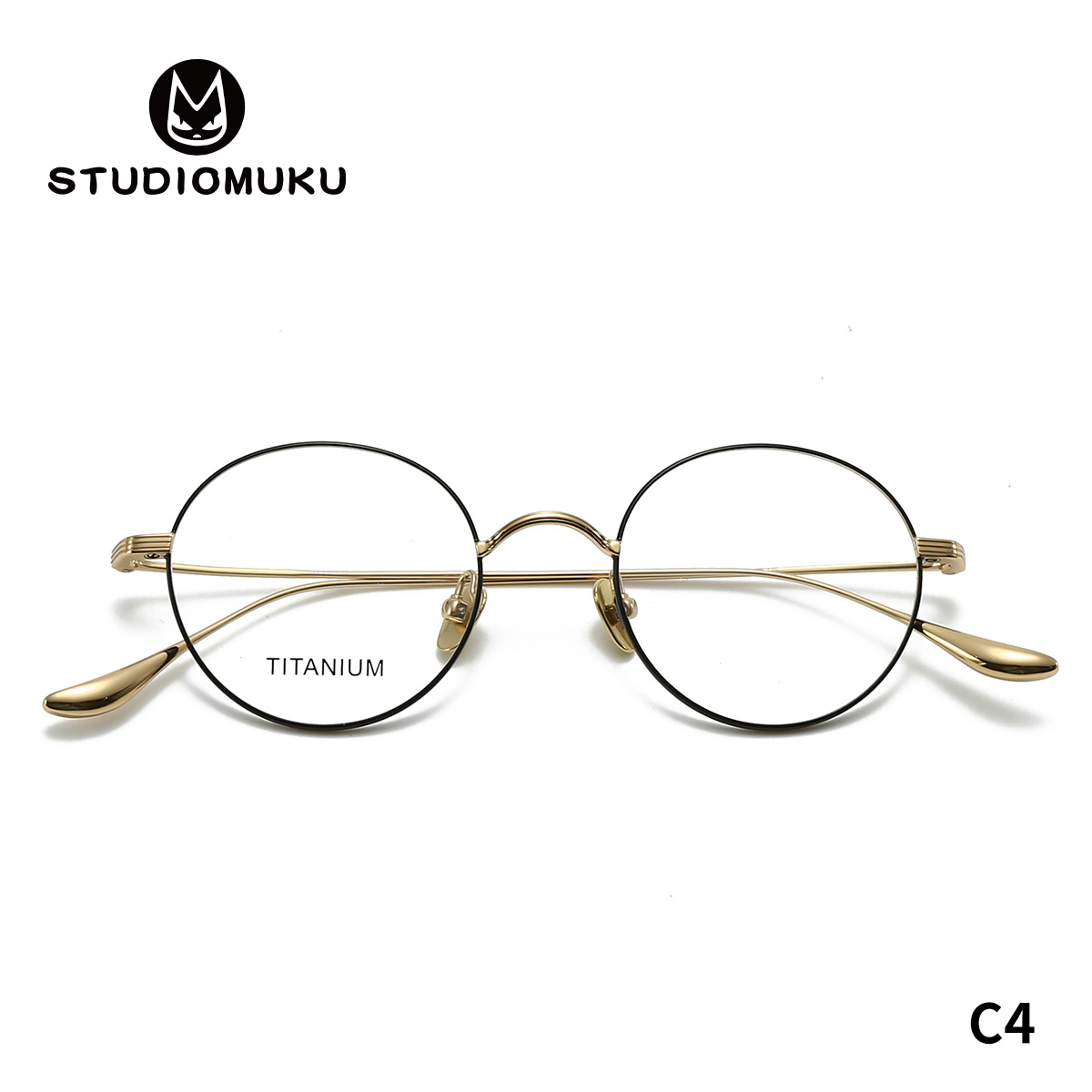 STUDIOMUKU gafas de madera fresca, marco redondo de titanio puro, temperamento ultraligero, marco de gafas versátil.