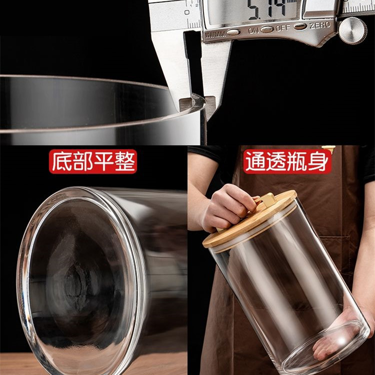 Fabricante personalizado de gran capacidad de tanque de sellado tanque de té transparente de bambú cubierta de madera tanque de sellado de alta borosilicina tanque de almacenamiento de vidrio