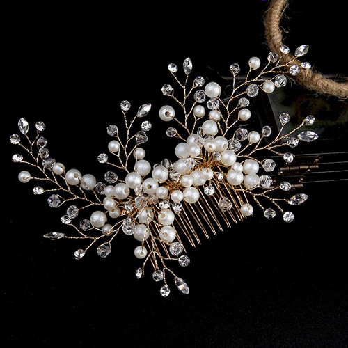 AliExpress European and American bridal hair accessories handmade comb imitation pearl rhinestone hair comb wedding dress accessories wholesale