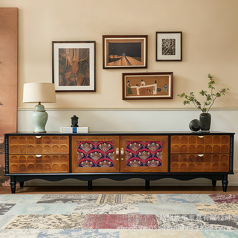 Medieval Style Ash Wood Tv Cabinet, Retro Double Color Storage Cabinet, High-End Audio-Visual Cabinet, Storage Cabinet