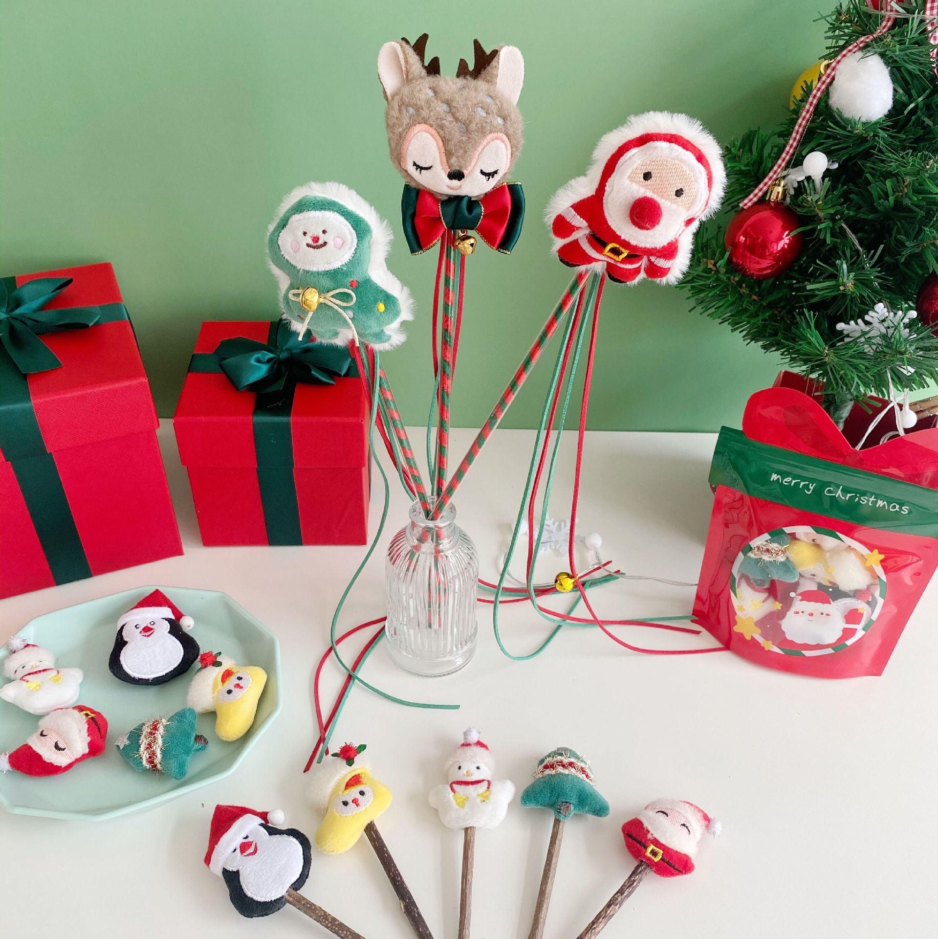 Mascota gato de peluche de dibujos animados árbol de Navidad divertido gato palo de juguete de sonido interactivo de molienda de madera Polygonum multiflorum lollipop aliviar el aburrimiento