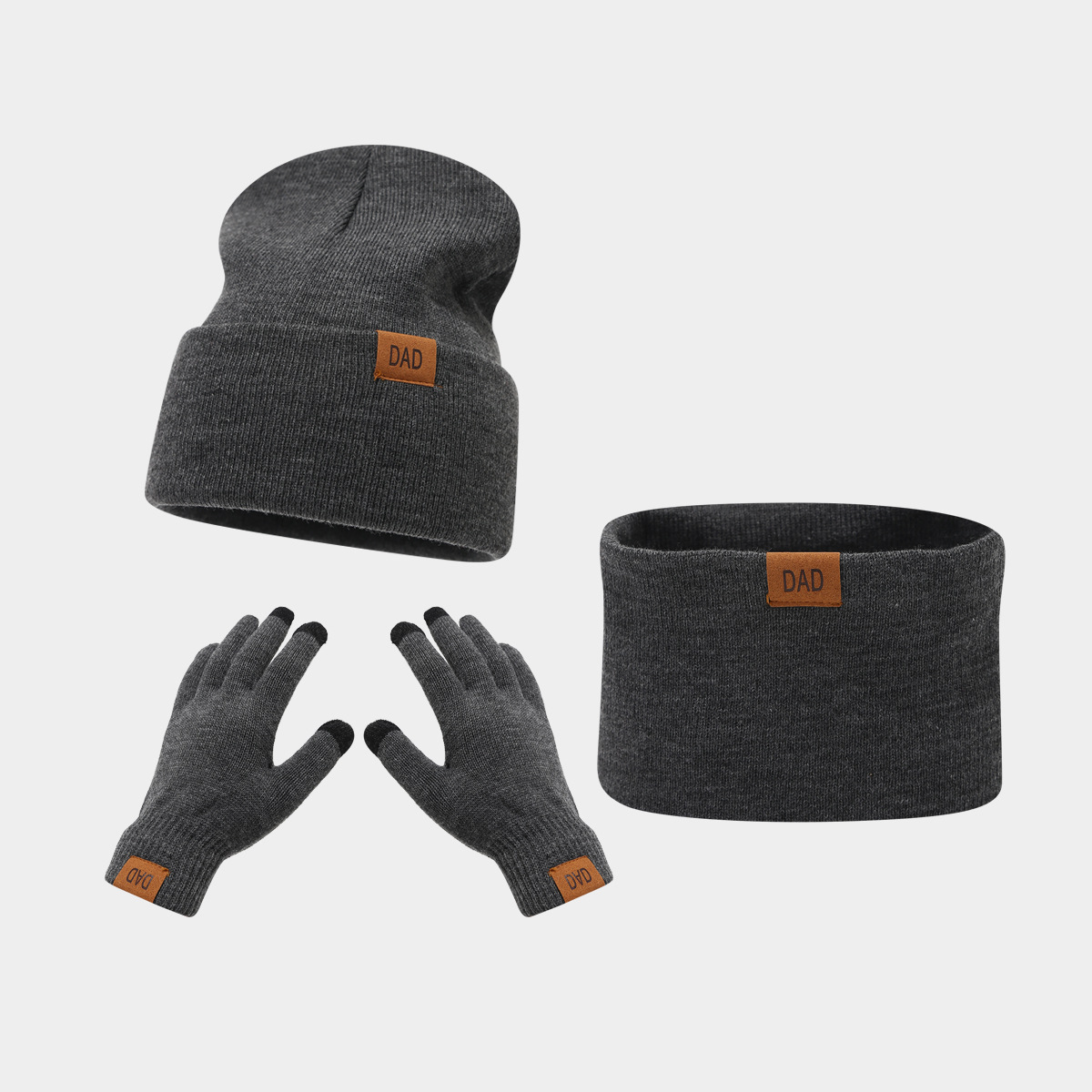 Amazon nuevo papá mamá letra etiqueta sombrero guante de tres piezas de moda otoño invierno abrigo sombrero conjunto