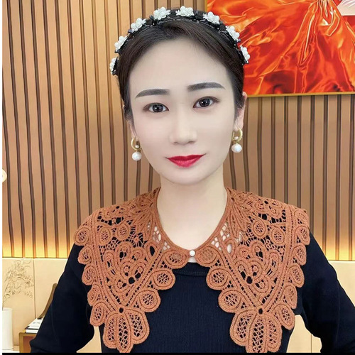 Japanese-style small shawl handmade vintage knitted crochet hollow lace bolero jacket for dress outerwear decorative faux collar