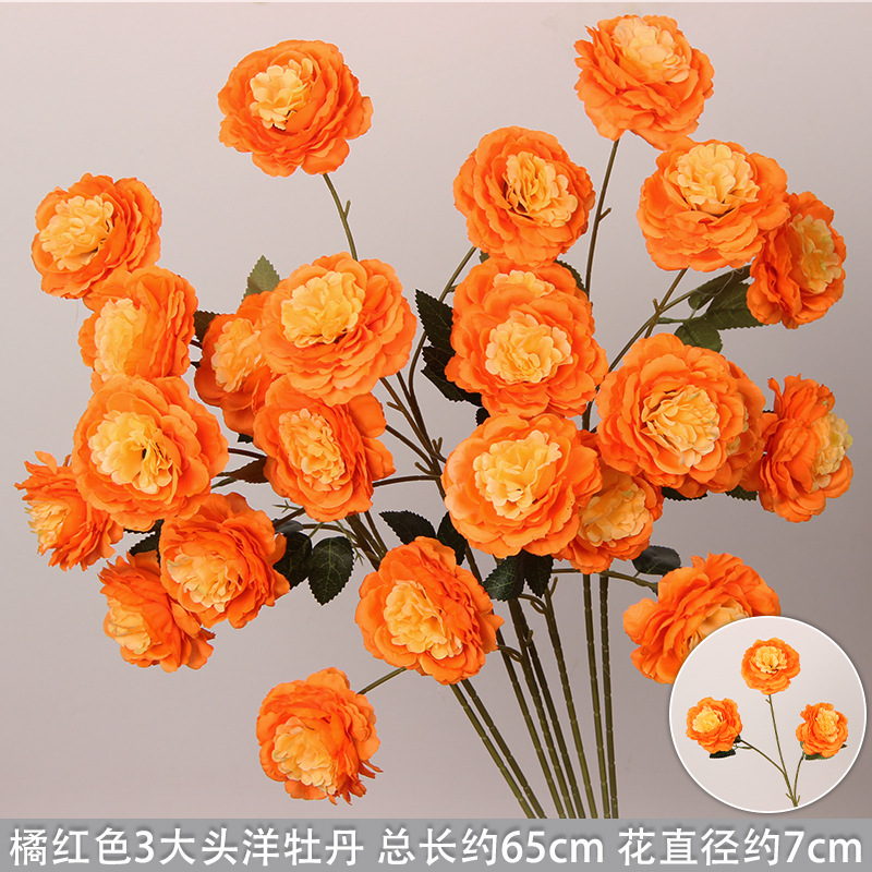 Flores de imitación naranja peonía naranja hortenida neblina orquídea flor flor de boda seda naranja