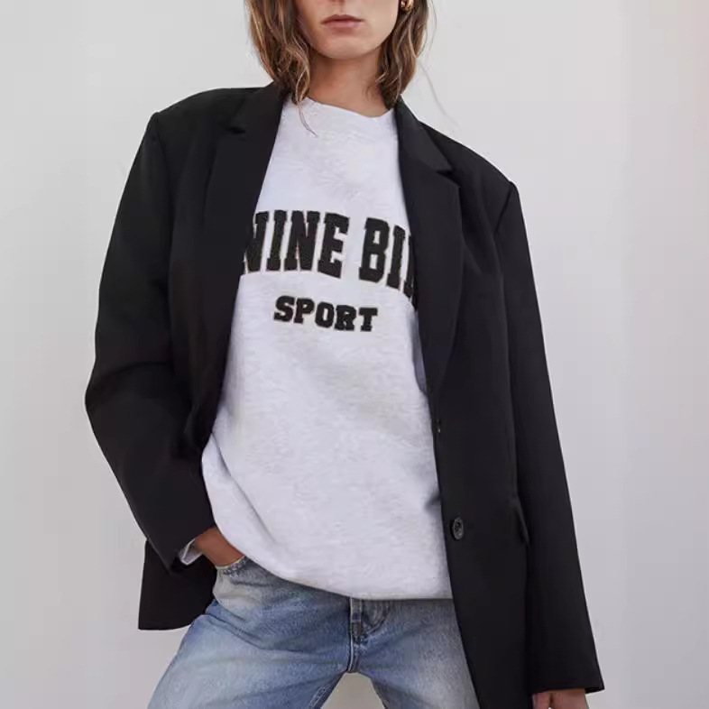 아마존 국경 간 유행 브랜드 편지 자수 스웨터 여성 아메리칸 스타일 스트리트 캐주얼 크루 넥 그레이 풀오버 탑