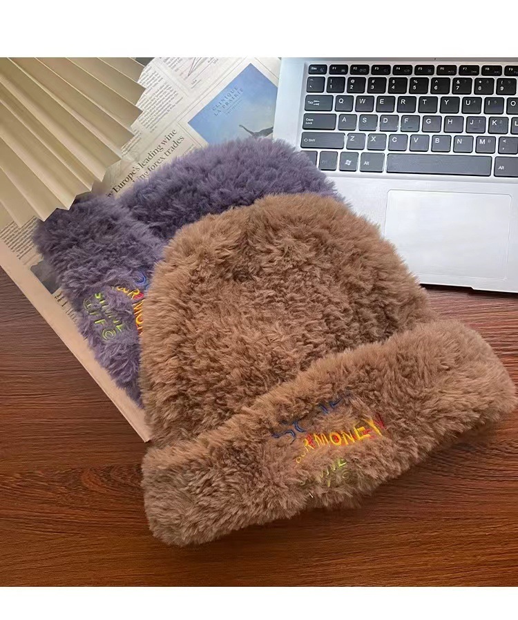 Gorro de felpa para mujer, versión coreana, tejido grueso y cálido, con cara visible, ideal para otoño e invierno._voghion.com