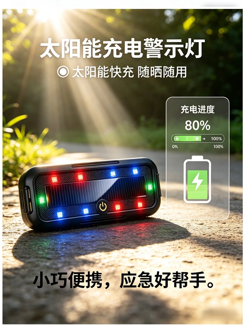 Car solar-powered charging grille light for night riding, anti-tail collision warning light for motorcycles and electric vehicles, universal flashing warning light