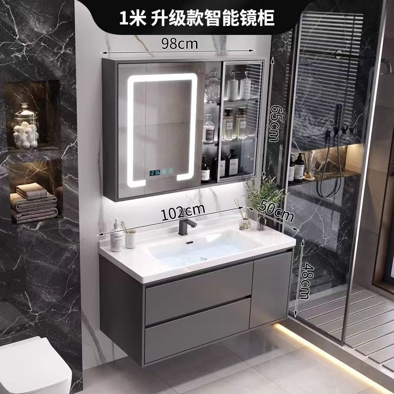 (핫스타일 그레이) 고급 거울장 모델 + 전국보증 - 100CM 무도장 공정 + 수도꼭지 악세사리 풀세트 무료