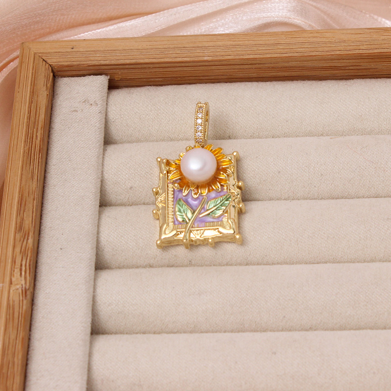 6g Weight Pendant Jewelry Making Type DIY Ornament Accessories Classification 1 Piece Quantity Freshwater Pearl, Copper Material Flower Pattern All Seasons Season Enamel Design Chinoiserie, Classical Style 1 Piece Freshwater Pearl Copper Flower Pendant 6