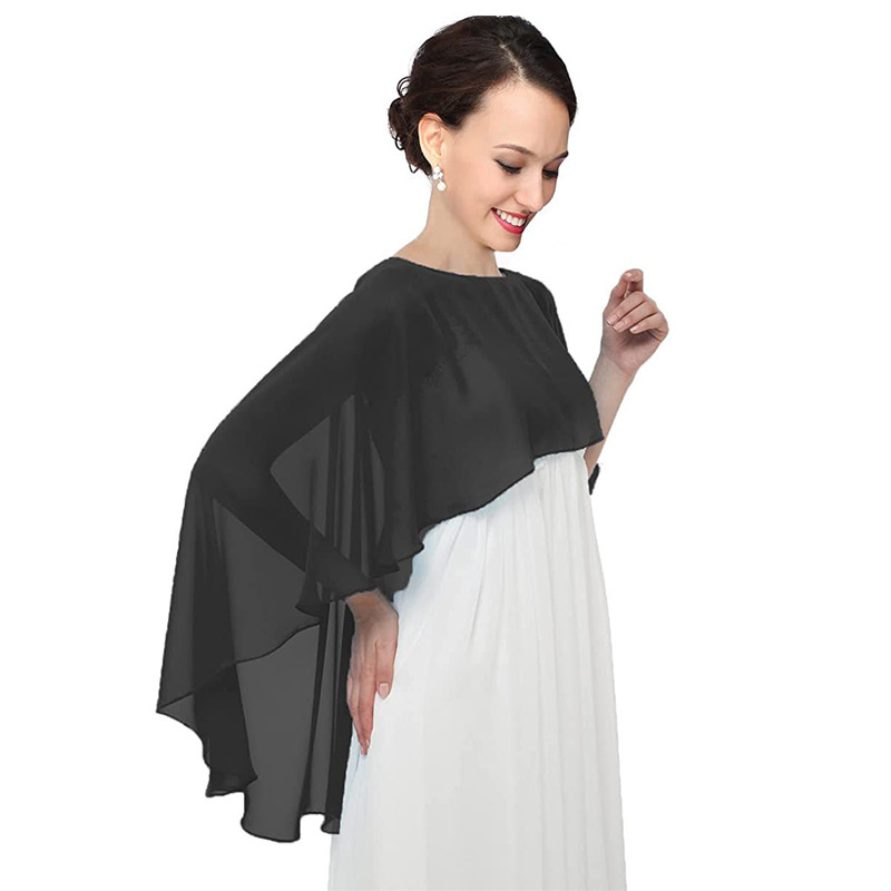 Fashionable solid color shiffon breathable cloak with a round collar