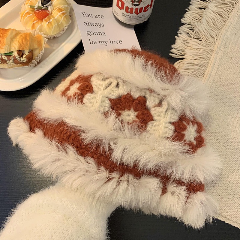 레드 컬러 블록 사자 모자