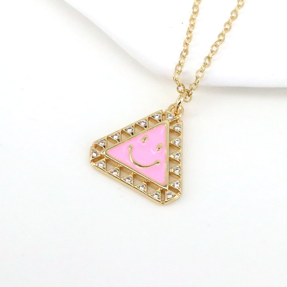 cartoon dripping oil electroplating triangle smiley face pendant copper necklace wholesalepicture4