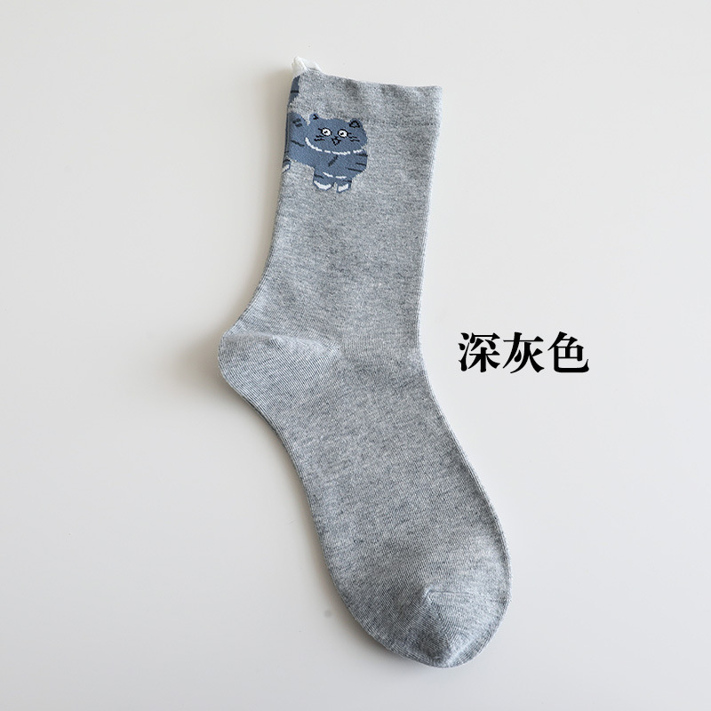 港维斯秋冬可爱搞怪猫卡通袜子女百搭棉透气吸汗少女中筒袜子批发|undefined