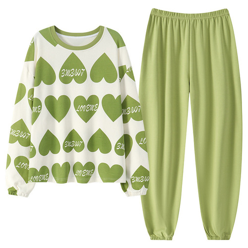 Ladies' Long Sleeve Cotton Pajama Set with Bra Cup for Autumn and Winter, Korean Style, Cartoon Cute Casual Sleepwear Set, Wearable Outdoors Home Clothes Set