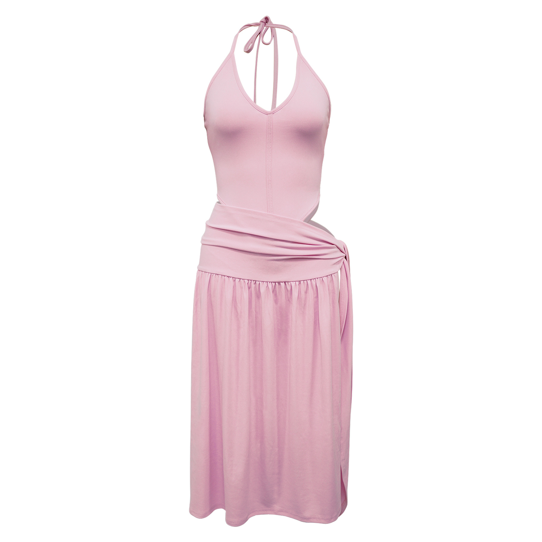 Women's Sexy Slit Half Skirt Set Solid Color Lace Up_ecoleips.com