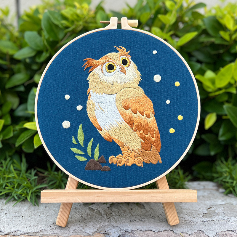 Bordado DIY paquete de materiales hechos a mano búho europeo bordado tridimensional inglés decoración de la sala de estar dibujos animados dibujos animados pequeños animales