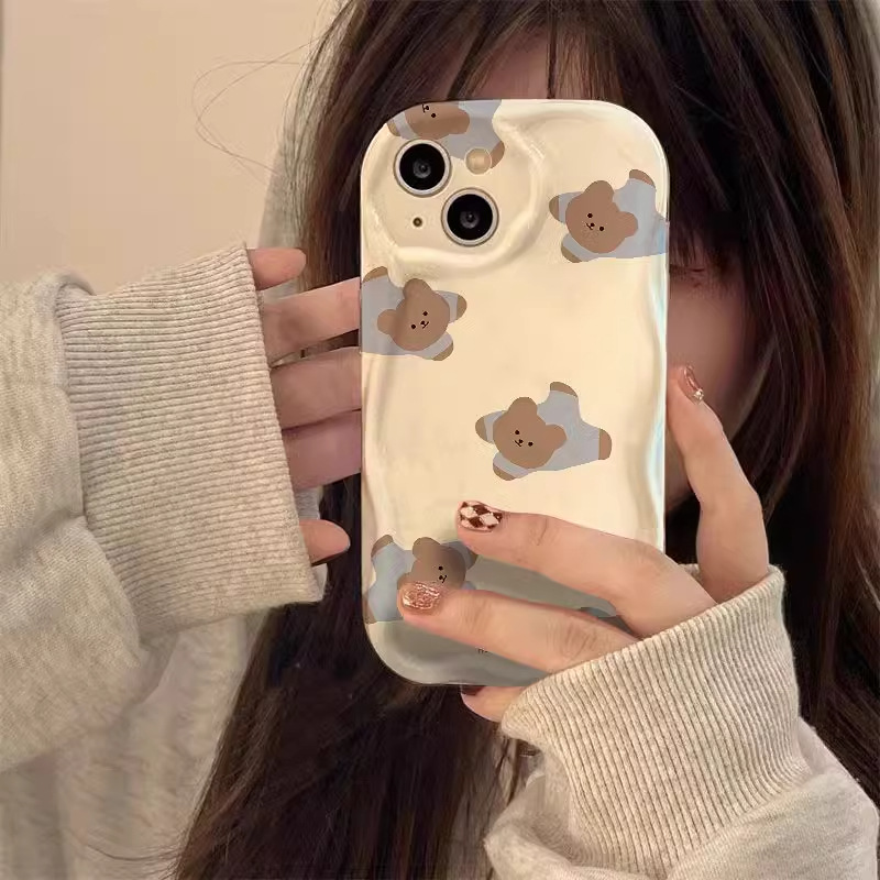 Ins Style Cute Lie-prone Bear Apple Cream Shell for 16promax Simple 15pro Cute 14 Drop-resistant 13