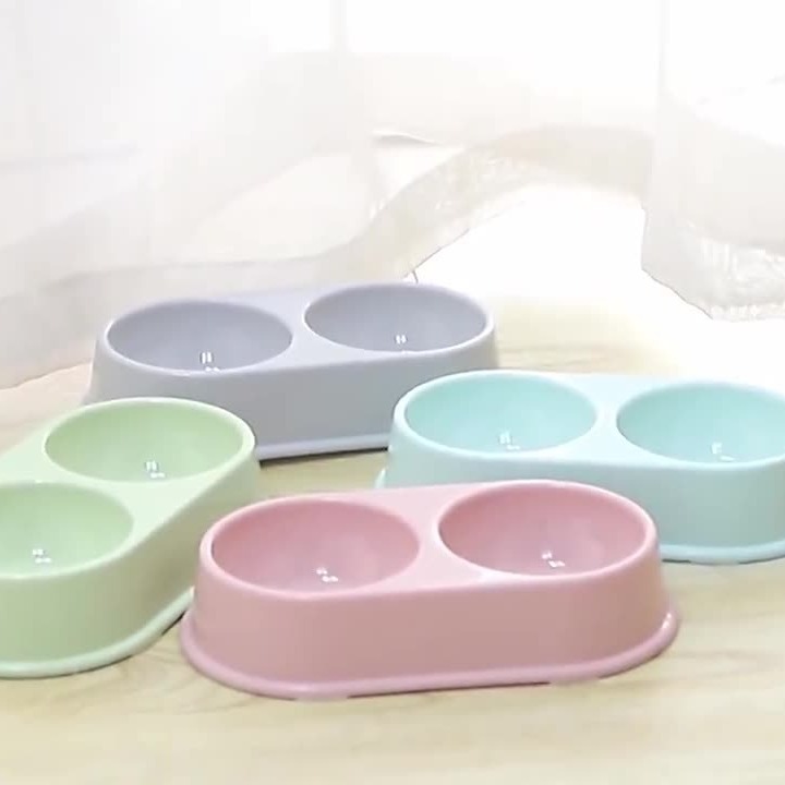 Nuevo multi-color PET tazón de alimentación de plástico fácil de limpiar macaron caramelo color gato tazón durable doble tazón fabricante en stock