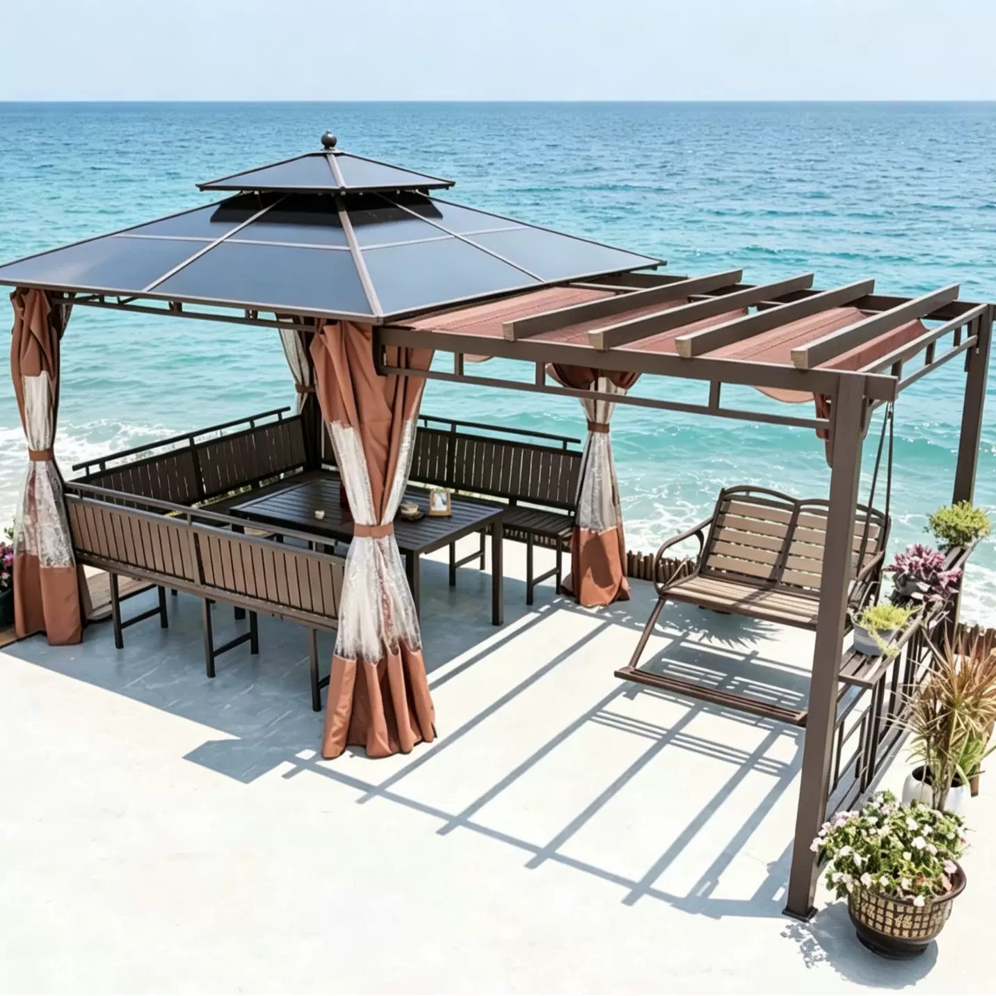 凉亭花园庭院遮阳棚露台阳台亭子室外铝合金室内葡萄架茅草凉亭