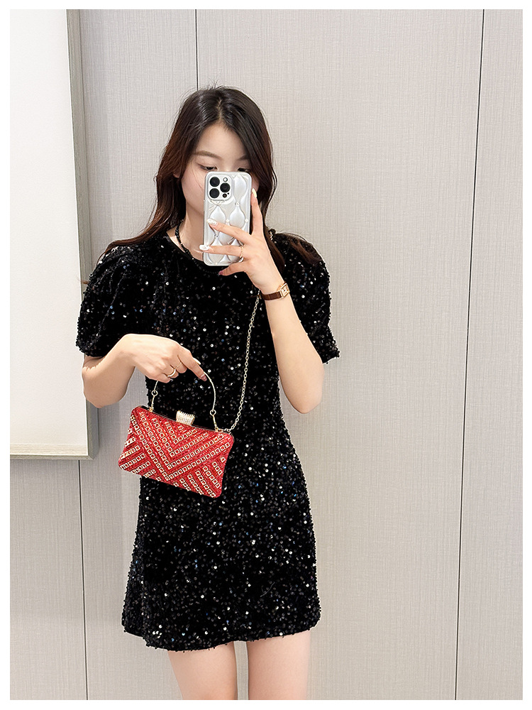 High-end evening dress, lady's water diamond clutch bag, diamond-encrusted bag, colorful diamond chain cheongsam bag, evening bag, women's handbag undefined