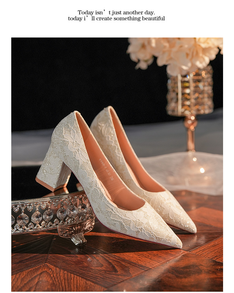 6555G Escarpins à bout pointu pour femme, talon compensé, dentelle française, collection 2025, bout ouvert._voghion.com