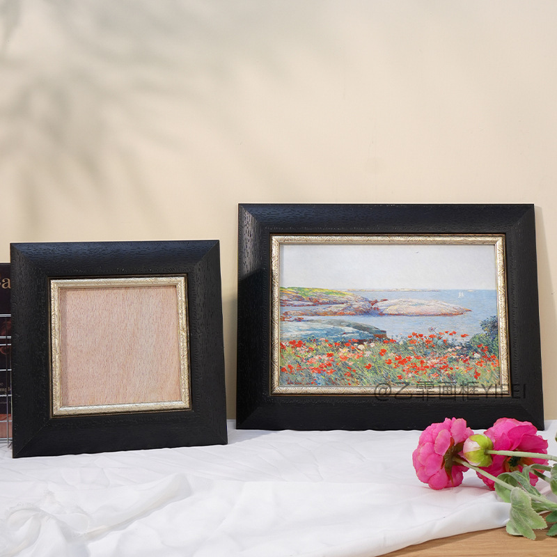 Yifei Picture Frame American French Vintage Black-Gold 56mm Oil Painting Simple Antique Frame Solid Wood Decorative Picture Frame