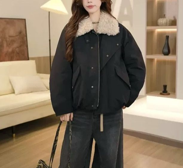 韩版气质二棉毛绒派克服外套2025秋冬新款休闲宽松小个子夹克女装|undefined