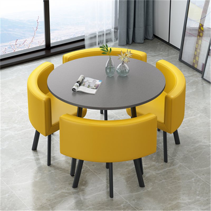 라운드 그레이 플레이트 옐로우 가죽