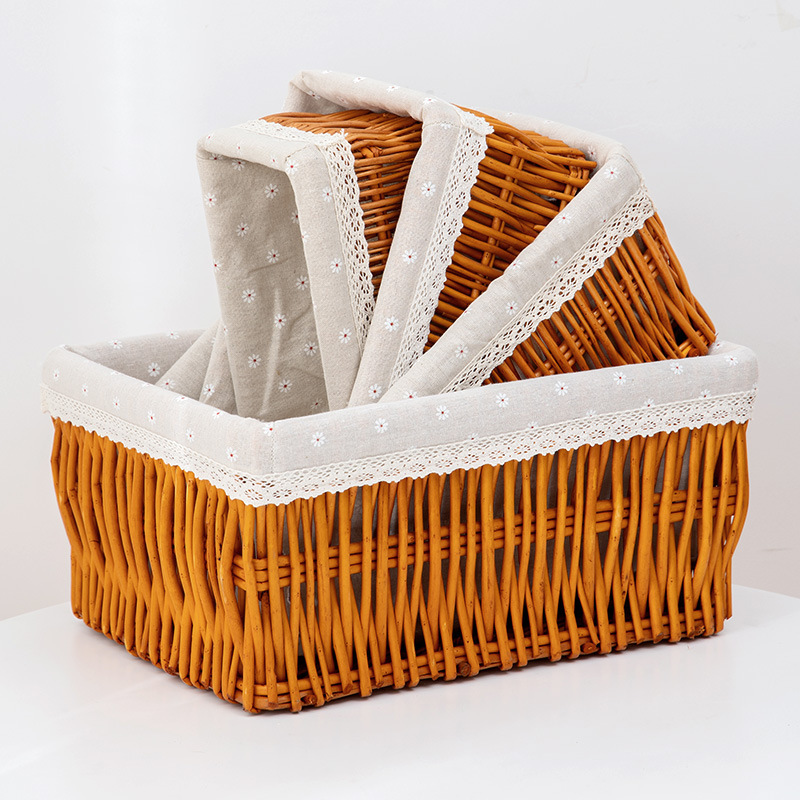 Cesta de almacenamiento de sauce de escritorio casero cesto de artículos de cocina casero caja de almacenamiento de tela tela tela de caña caja de almacenamiento