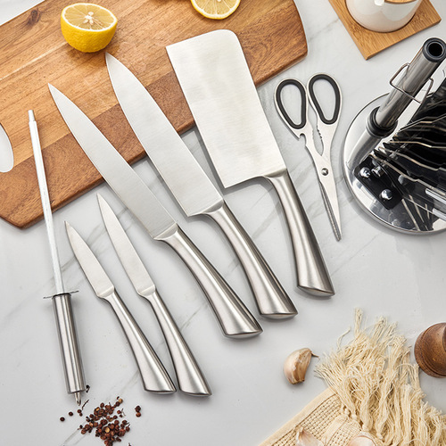 Kitchen knife set 8-pc stainless steel hollow handle with acrylic rotating block knife holder set M38