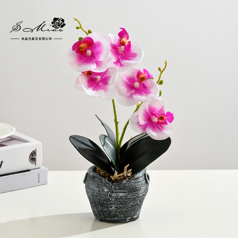 Flor falsa 5 flores 5 hojas sensación orquídea mariposa bonsai flor de alta calidad sala de estar decoración floral decoración de imitación maceta falsa