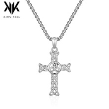 跨境亚马逊凯尔特结镂空钛钢十字架项链中性风男女穿搭永恒结吊坠