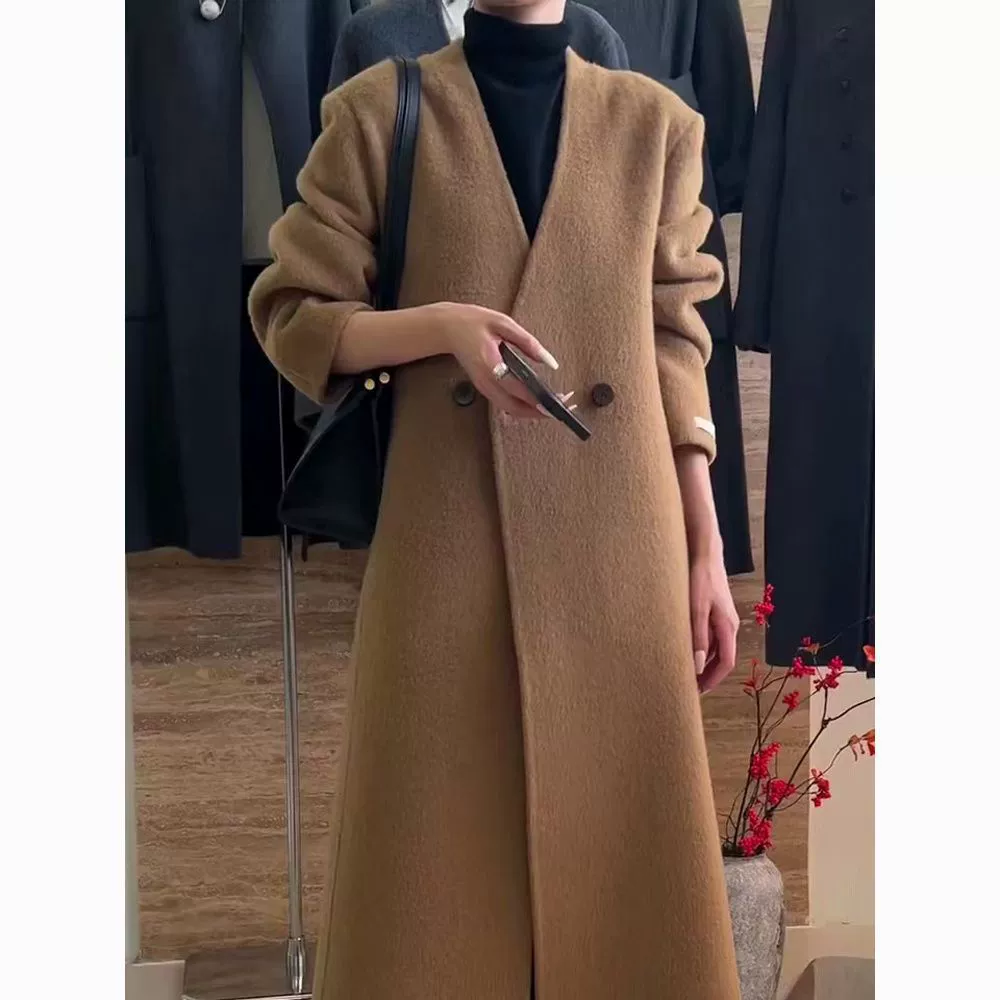 Французское корейское двухстороннее шерстяное пальто женское 2024 осень-зима