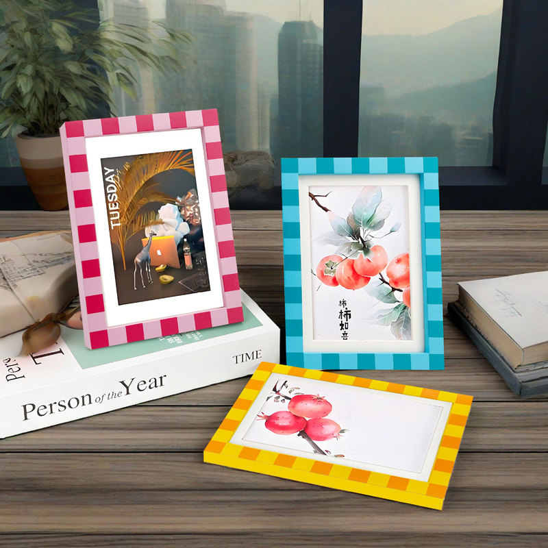 Colorful Plaid Imitation Solid Wood Photo Frame Display Stand for Living Room Teacher's Day 6inch Photo Frame Empty Frame Desktop Picture Frame Empty Frame Solid Wood