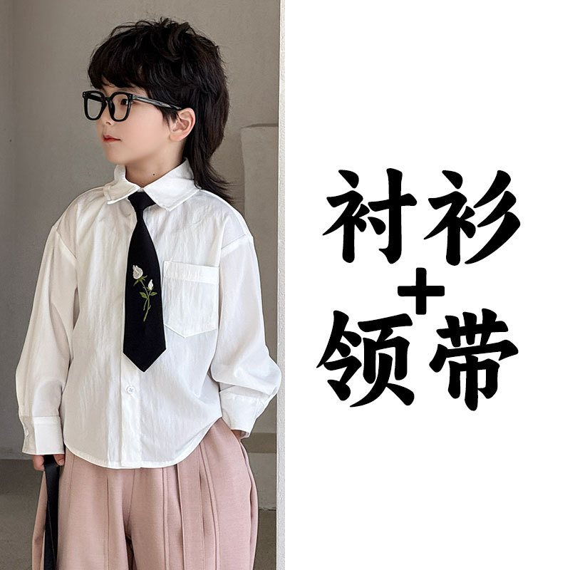 25128 Белая рубашка + галстук с цветочной бутон