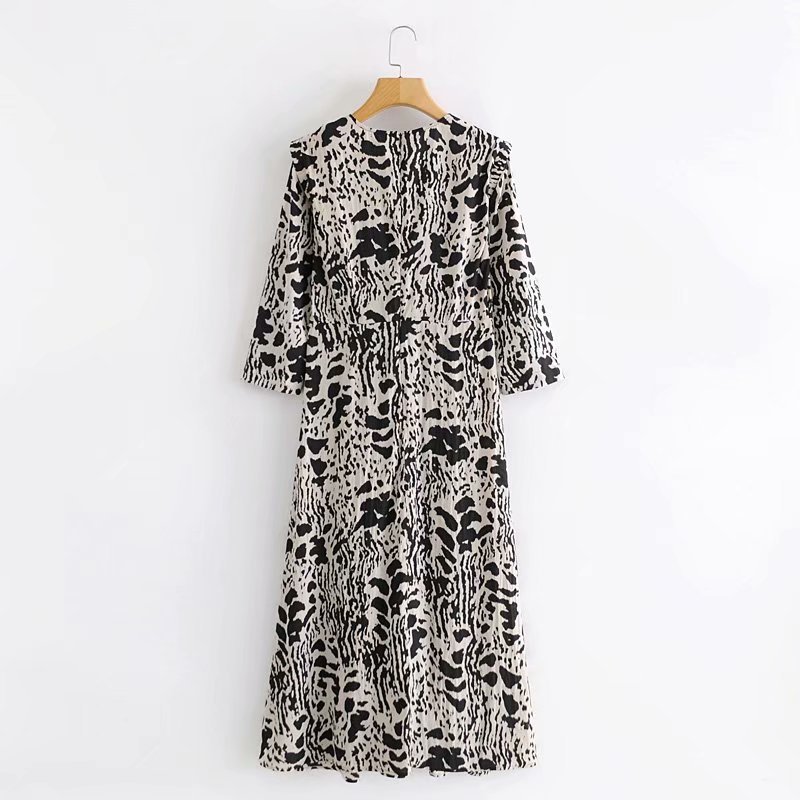 animal print V-neck dress NSAM20643