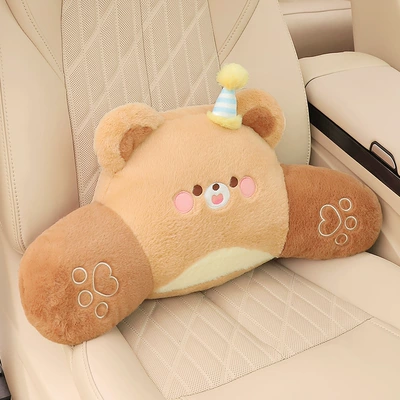 Headrest Pillow Cushion Plush Cute Seat - happy-bear-lumbar-support