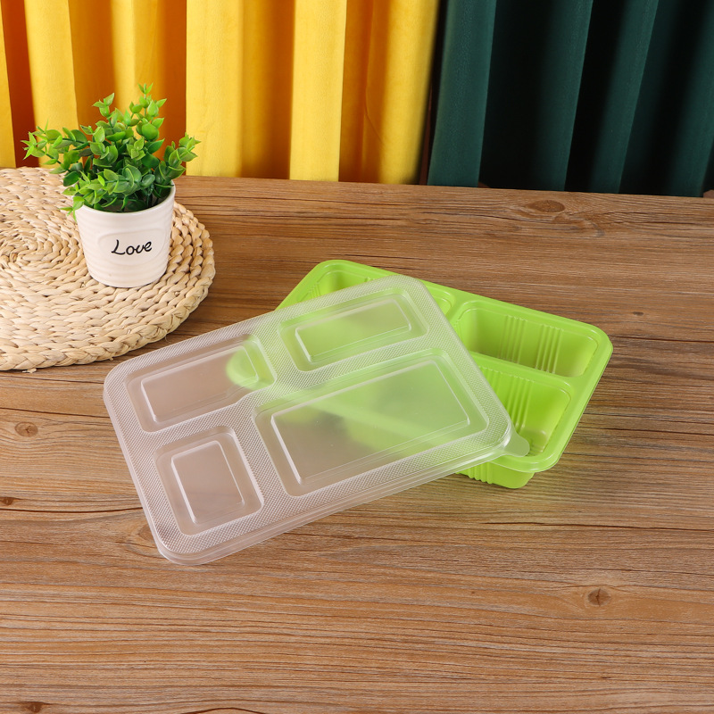 使い捨て弁当箱の出前三四五分格ファストフード包装弁当箱プラスチック長方形蓋付きマイクロ波加熱|undefined