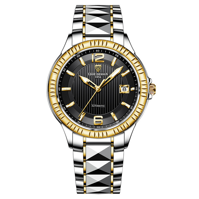 LIGE transfronterizo creativo nuevo reloj mecánico para hombres correa de acero de tungsteno reloj impermeable profundo entrega de una pieza