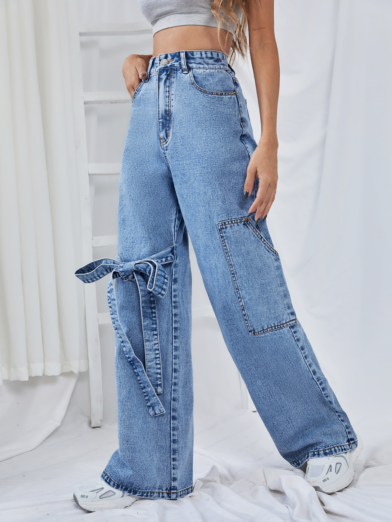 women s wide-leg straight light-colored jeans nihaostyles clothing wholesale NSJM79762