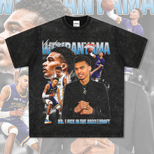 复古文班亚马Wembanyama印花体恤短袖t恤重磅纯棉圆领连帽卫衣