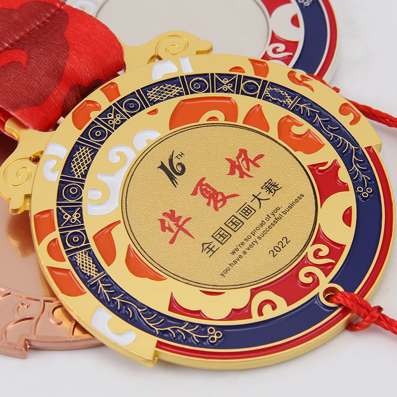 Medallas de alta gama estilo chino para eventos deportivos, premios honoríficos, placas conmemorativas de metal y bronce con grabado de alta calidad.