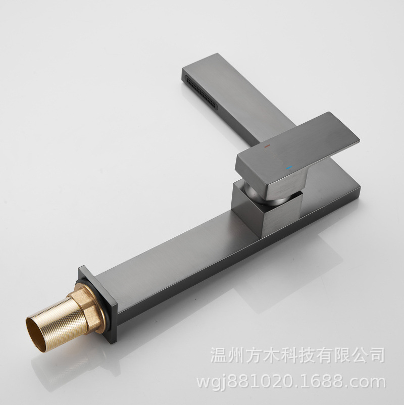 All-copper flat seven-shaped square creative bathroom, waterfall, single hole, single handle, side-opening basin, cold and hot water faucet for washing undefined