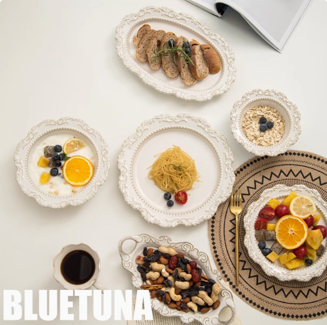 estilo europeo estilo retrógrado horno de cerámica platos de mesa corte flotante platos de cena occidentales platos de filete redondos